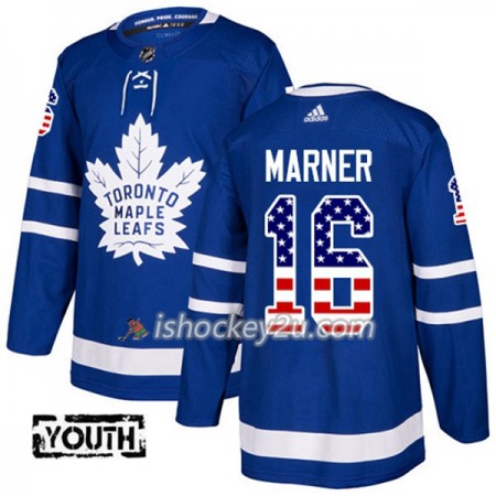 Børn NHL Toronto Maple Leafs Trøje Mitchell Marner 16 Adidas 2017-2018 Blå USA Flag Fashion Authentic
